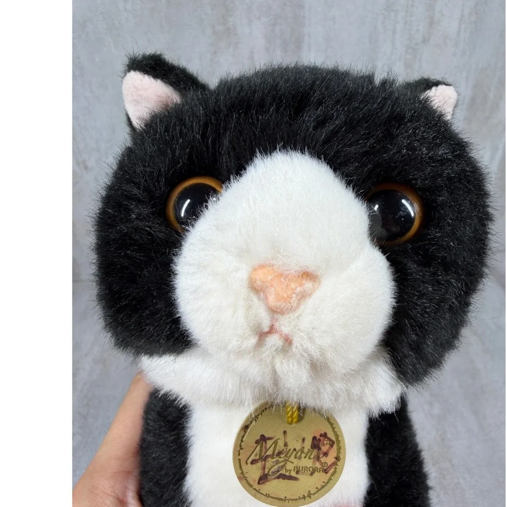 Aurora Miyoni Tuxedo Cat Plush Stuffed Animal Black White Realistic 10 Inch